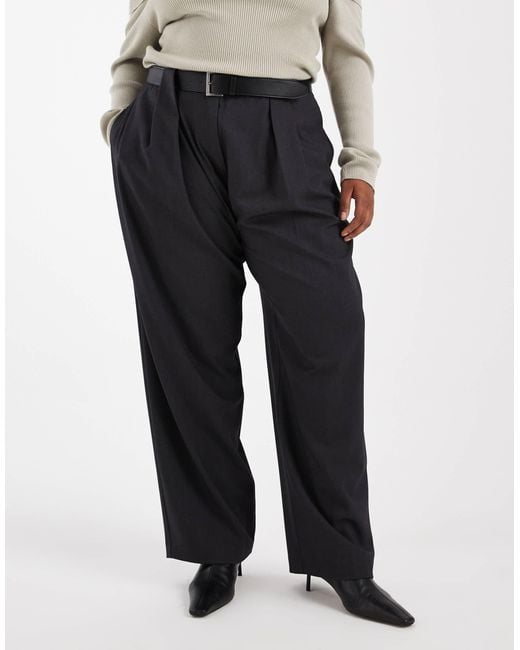 ASOS White Curve Tailored High Waist Belted Straight Leg Trousers