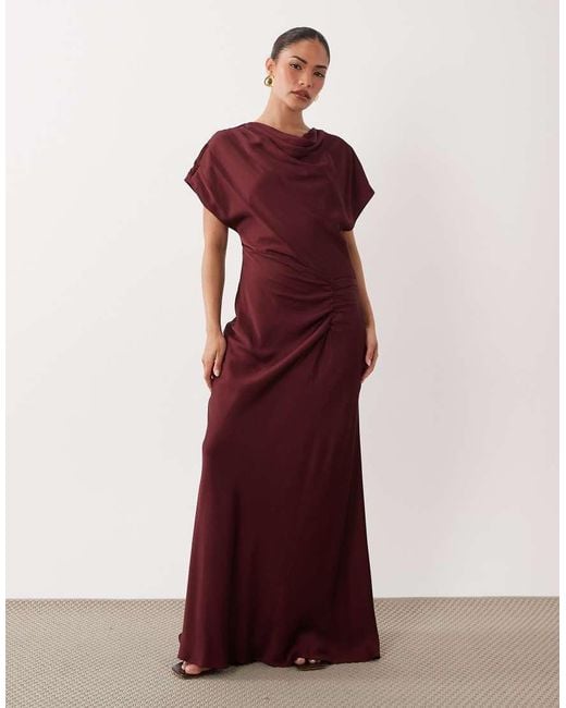 Forever New Red Forever New Satin High Neck Tuck Side Detail Bias Maxi Dress