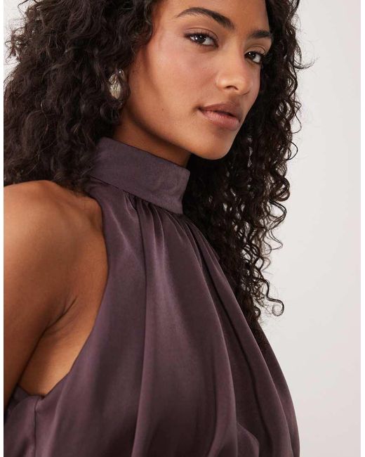 ASOS Purple Halter Neck Blouson Satin Maxi Dress