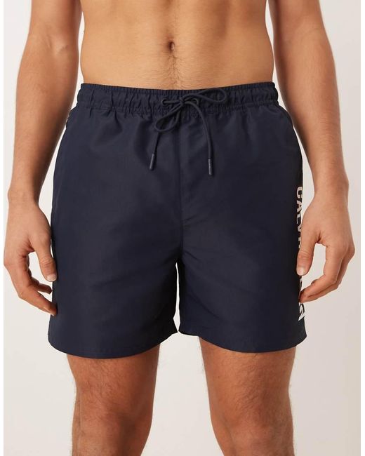 Calvin Klein Blue Contrast Side Script Swim Trunks for men
