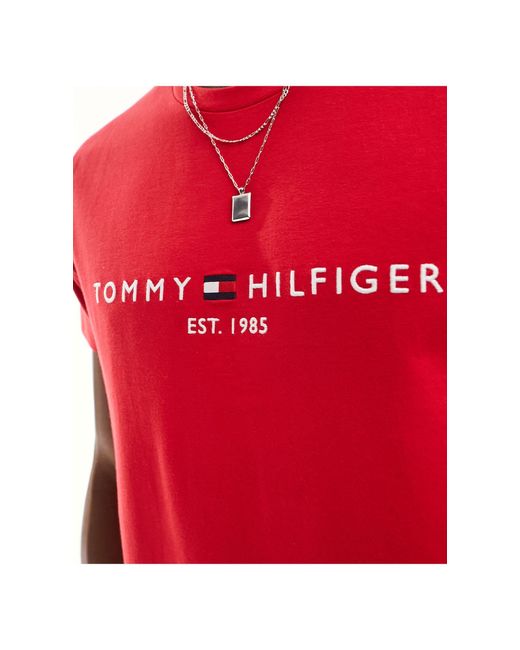 Camiseta roja con logo Tommy Hilfiger de hombre de color Red