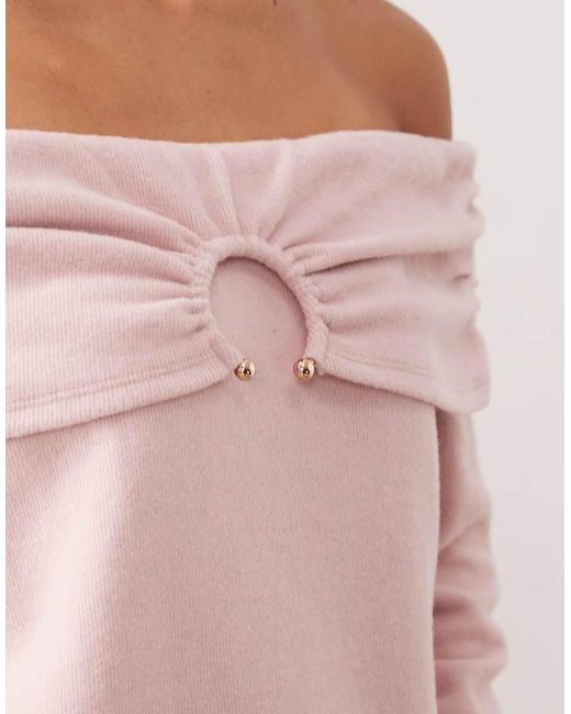 ASOS Pink Supersoft Off Shoulder Hardware Detail Jumper