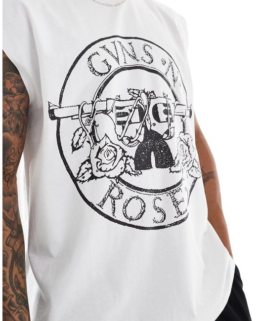 Canotta oversize unisex bianca con grafica "guns n' roses" su licenza stampata di ASOS in White