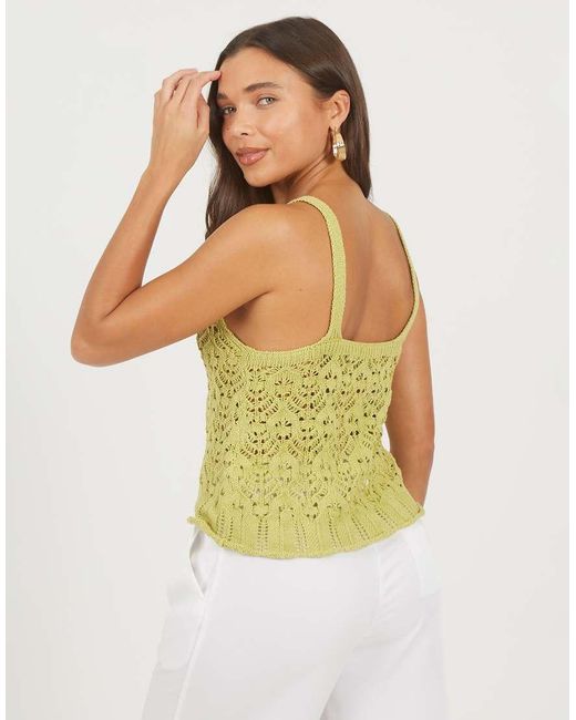 Brave Soul Green Pointelle Knitted Vest With Scalloped Trim