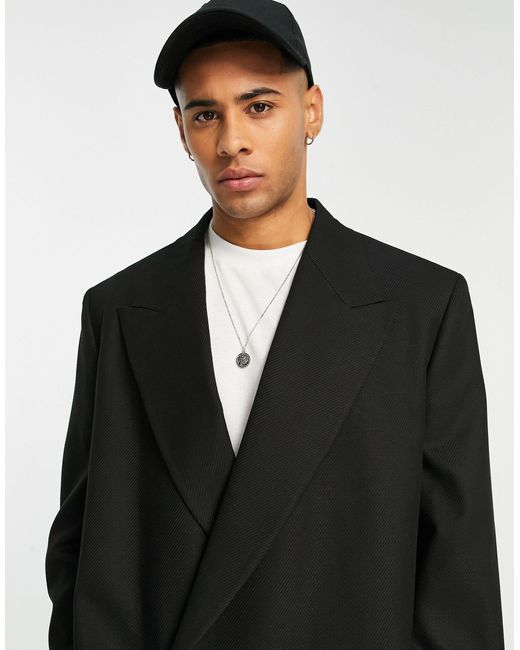 Topman Black Double Breasted Oversized Boxy Pronounced Twill Suit Jacket for men