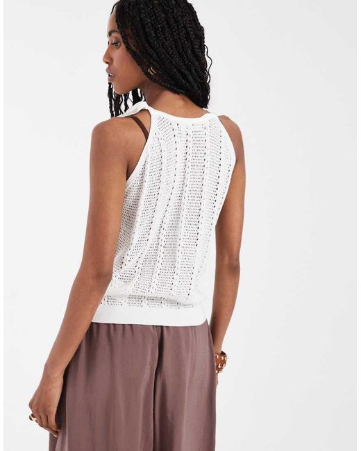 Vero Moda Brown Tie Shoulder Racer Crochet Knitted Singlet