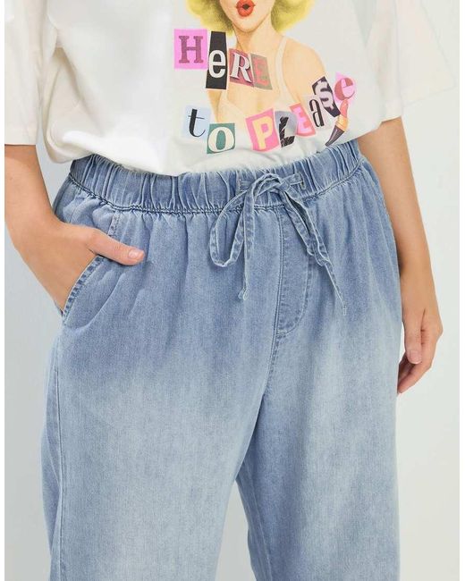 Yours Clothing Blue Drawstring Wide Leg Jeans