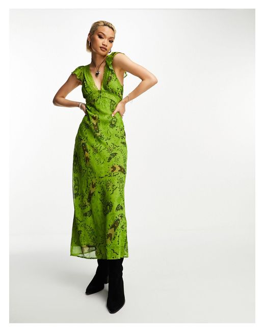 Vestido midi verde con estampado de Reclaimed (vintage) de color Verde |  Lyst