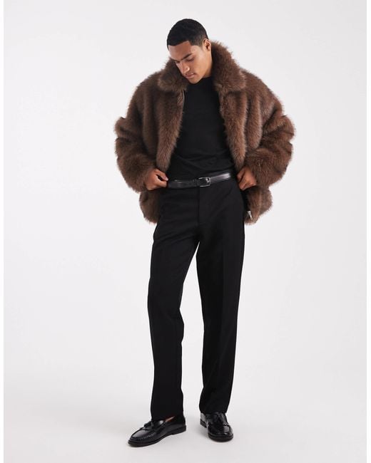 ASOS Men's Brown Faux Fur Harrington Jacket