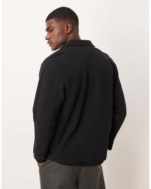 ASOS Black Ribbed Jersey Shacket for men