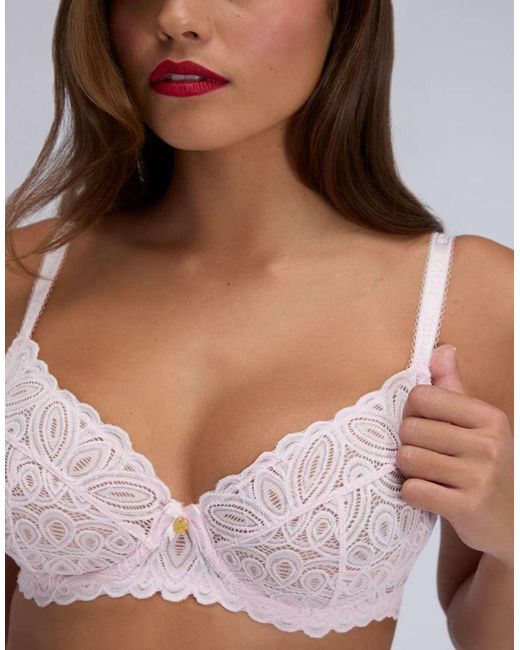 Boux Avenue Brown Carmel Plunge Bra Floral Lace Underwired Elegant Lingerie