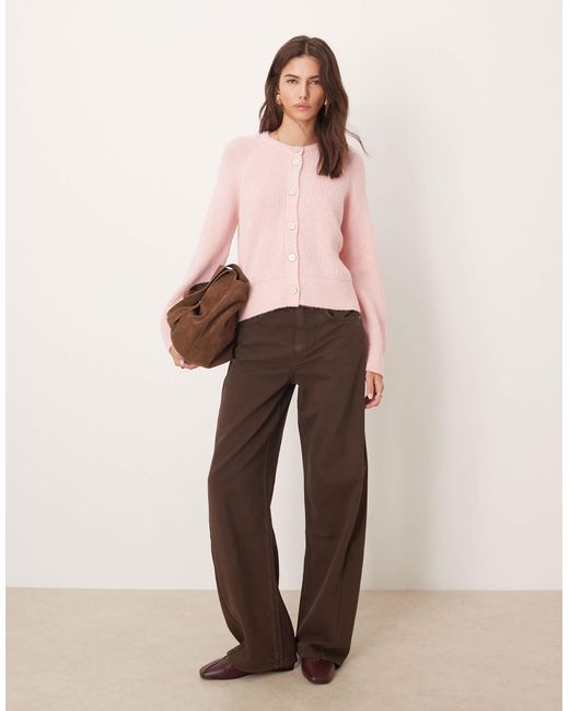 ASOS Pink Knitted Cardigan With High Neck