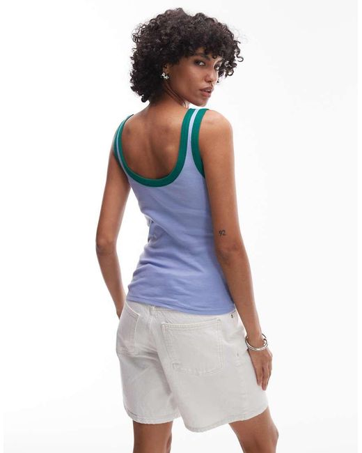 TOPSHOP Blue Embroidered Tulum Contrast Rib Vest