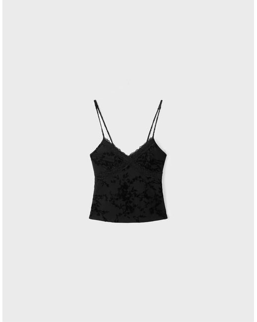 Stradivarius White Felted Lace Fitted Top
