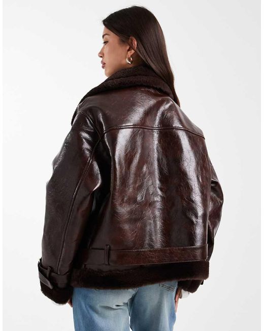 Miss Selfridge Black Shiny Aviator Jacket