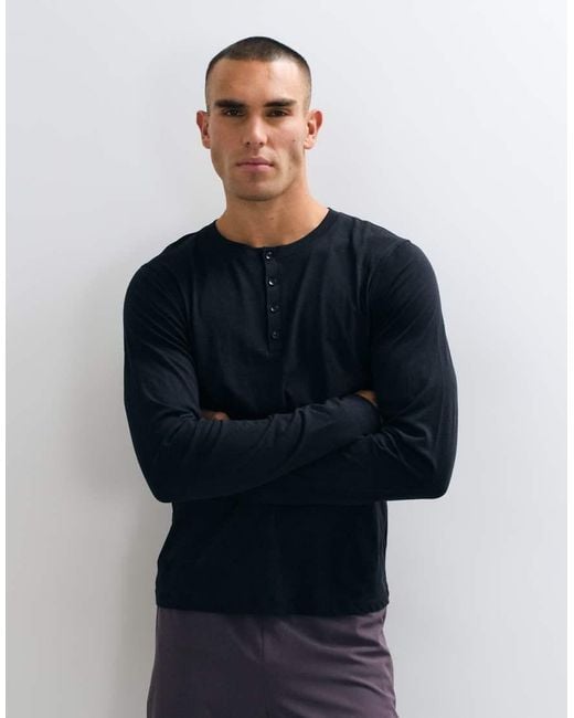 4505 Blue Lightweight Cotton Slub Long Sleeve Henley T-shirt for men