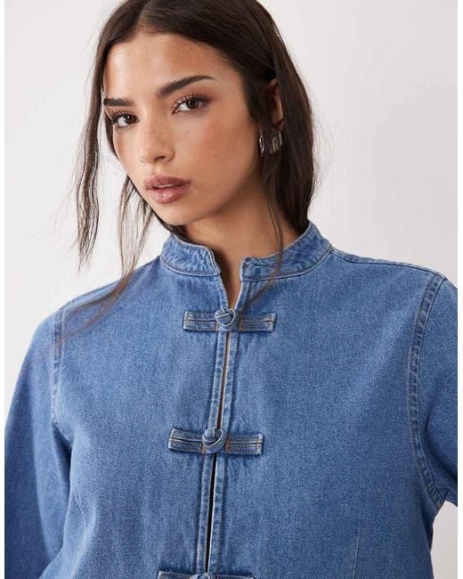 ASOS Blue Denim Oversized Mandarin Collar Jacket