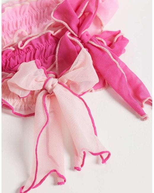 ASOS Pink Bettie 3 Pack Sheer Mesh Scrunch Thong With Bow