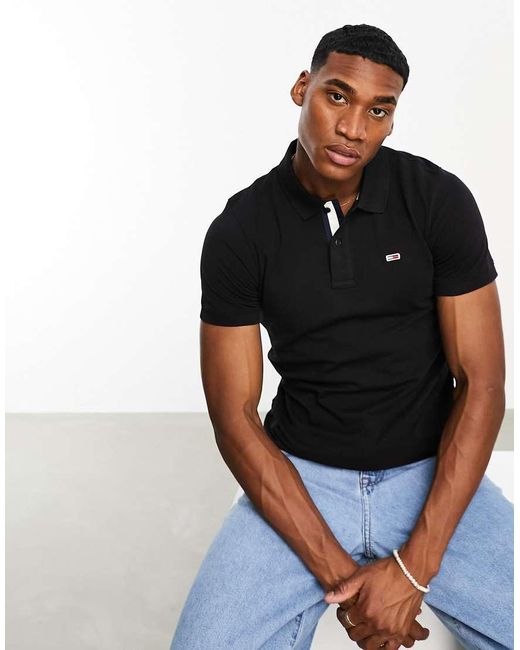 Tommy Hilfiger Black Slim Placket Short Sleeve Polo Shirt for men