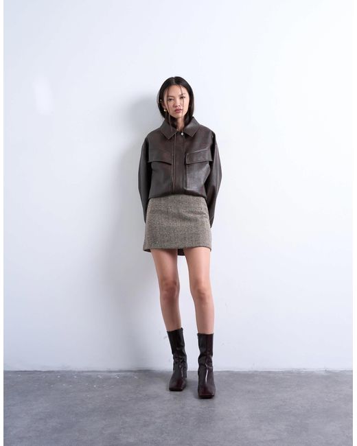 TOPSHOP Black Herringbone Mini Pelmet Skirt