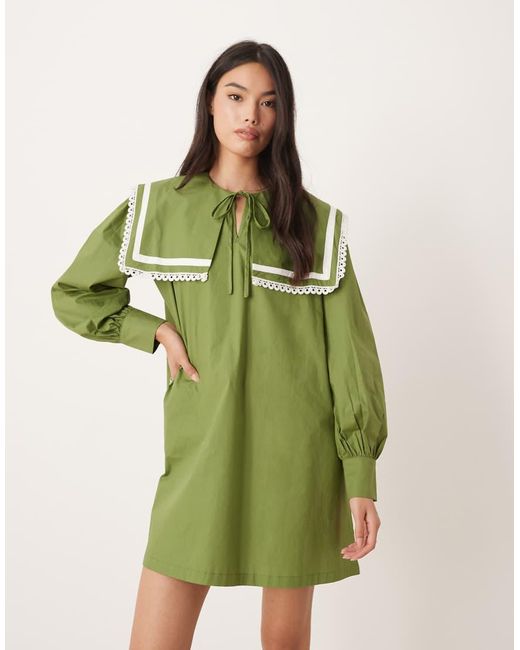 Glamorous Green Square Neck Collar Smock Mini Dress