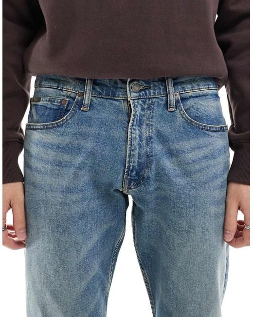 Polo Ralph Lauren Blue Parkside Icon Logo Back Pocket Low Straight Fit Jeans for men