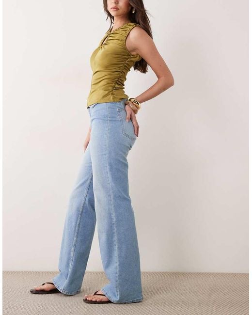 Mango Blue Brynn Cotton Rich Straight Jean With Pocket Detail