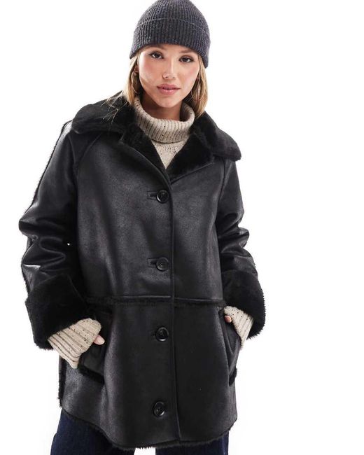 Pretty Lavish Black Oversized Aviator Coat