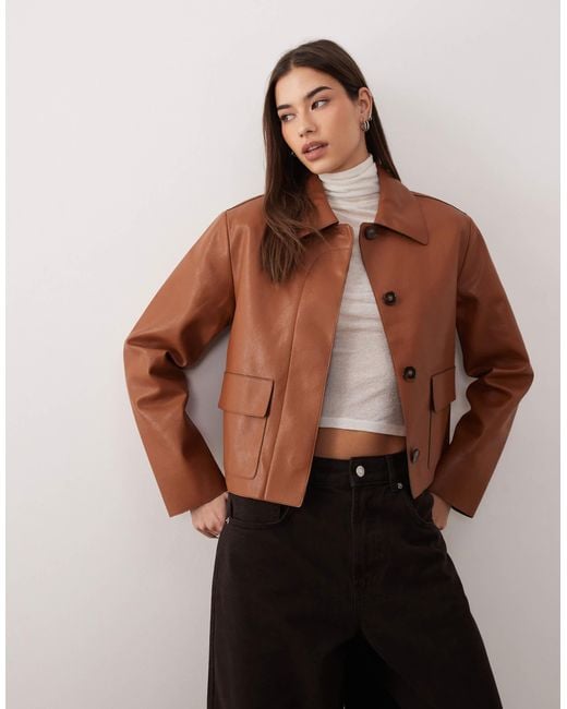 Mango Brown Faux Leather Jacket