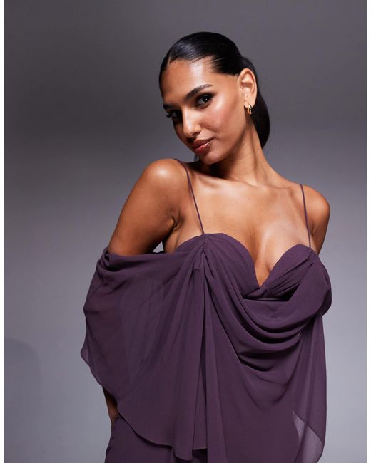 ASOS Purple – doppellagiges, asymmetrisches maxikleid