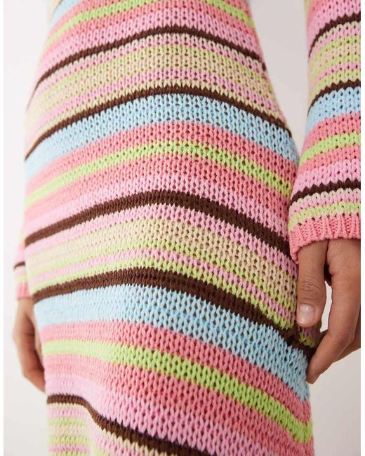 Kiwi & Co Multicolor Knitted Open Back Flare Sleeve Beach Coverup Maxi Dress