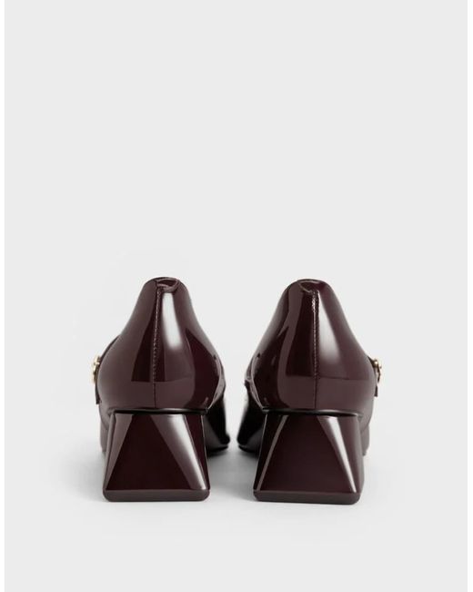 Charles & Keith Brown Roxane Patent Square-Toe Mary Janes