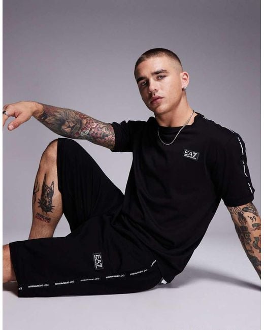 EA7 Black Armani Cuffed Sweat Shorts Co-ord With Logo Tape Detail for men