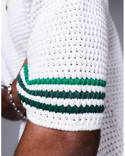 Camiseta Blanca Extragrande Con Ribetes Verdes De Punto De -Blanco The Couture Club de hombre de color White