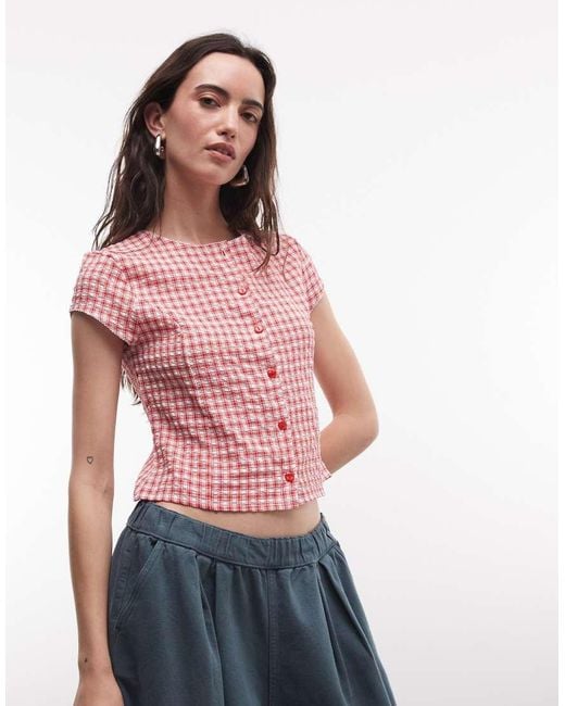 Reclaimed Vintage Red Button Through Blouse
