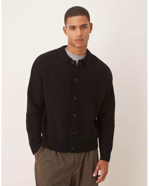 ASOS Men's Black Oversized Heavyweight Knitted Button-through Cardigan