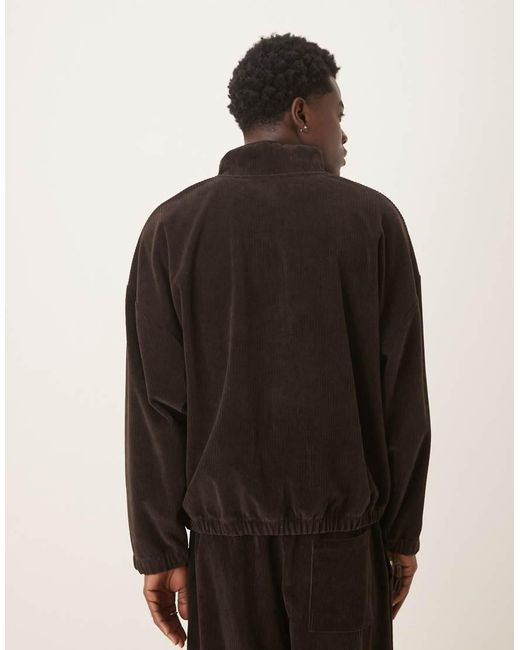 ASOS Black Co-Ord Boxy Relaxed Half Zip Ribbed Velour Track Jacket for men