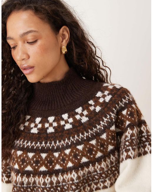JJXX Natural Roll Neck Knit Jumper With Fairisle Print