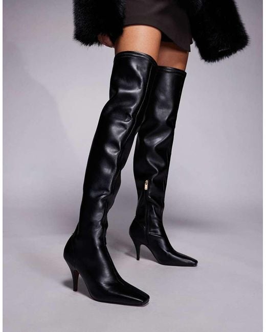 River Island Black Chisel Toe Thigh High Boot