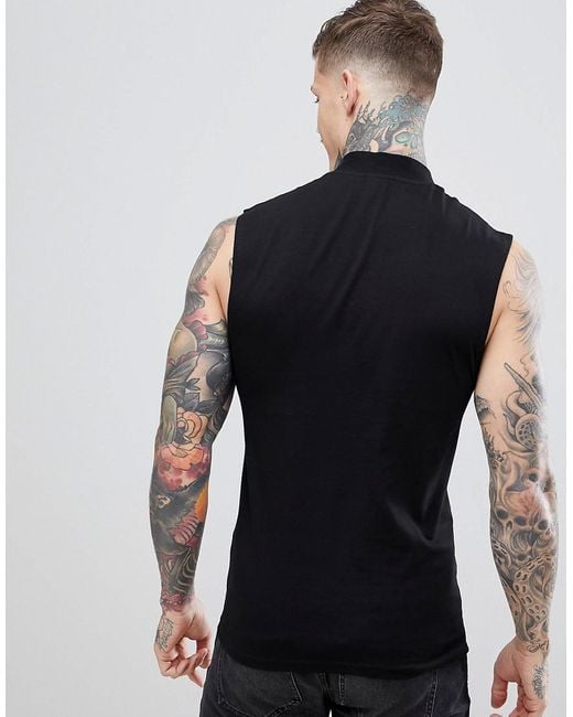 black sleeveless turtleneck men's