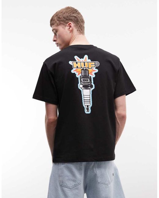 Huf Blue Spark It Up Graphic Logo T-Shirt With Back Print for men
