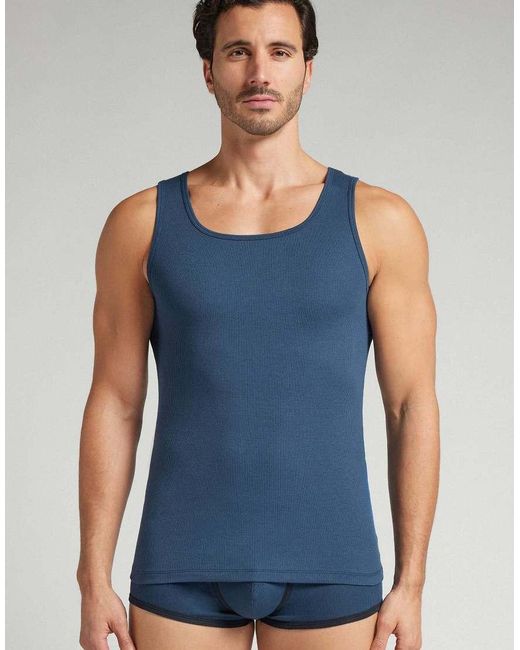 Intimissimi Blue Ribbed Cotton Vest Top for men