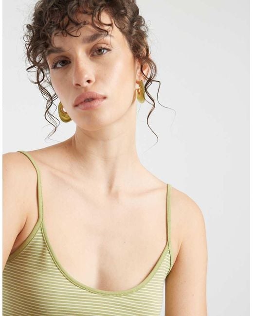 JJXX Green Striped Strappy Singlet Top