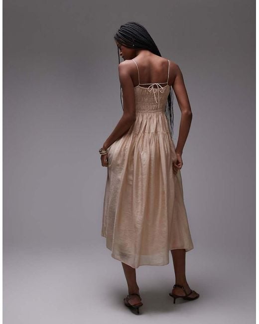 & Other Stories Brown Milkmaid Midi Dress With Smocking And Spaghetti Straps