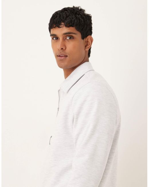 Sweat coupe classique en tissu style néoprène à col zippé avec imprimé - chiné ASOS pour homme en coloris White