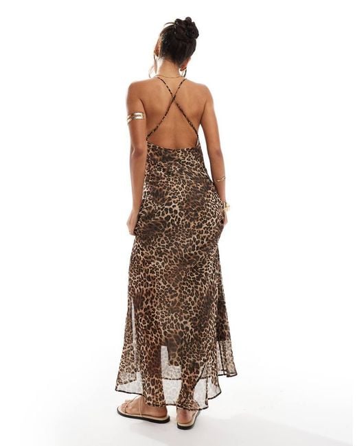 Bershka Brown Strappy Cowl Neck Maxi Dress