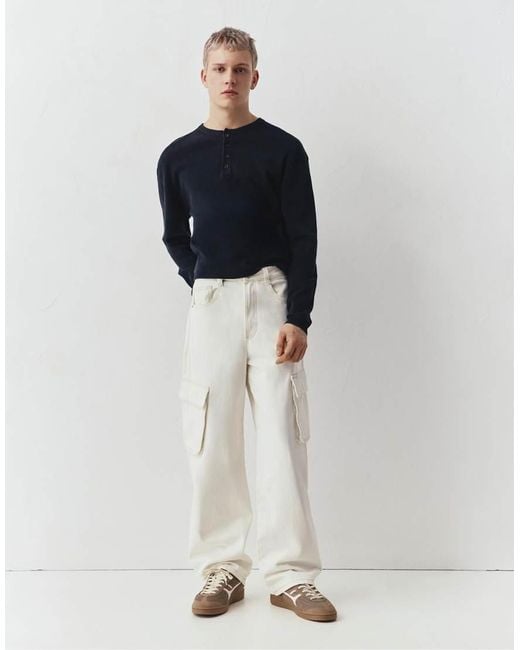 Pull&Bear White Baggy Cargo Jeans for men