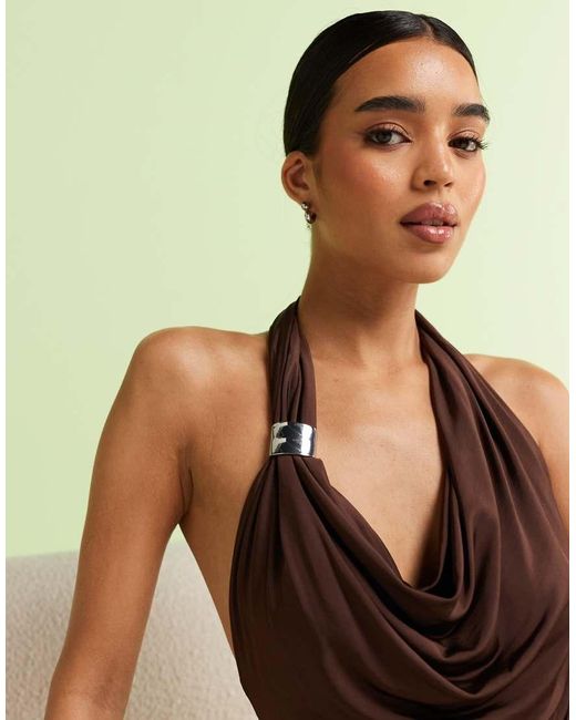 Mango White Featuring Kaia Gerber Slinky Backless Halter Top With Metal Detail