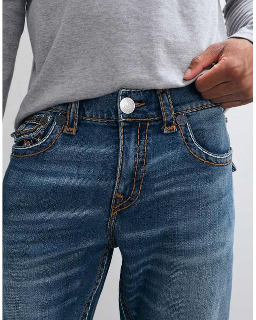 True Religion Gray Ricky Straight Fit Ropestitch Flap Pocket Denim Jeans for men