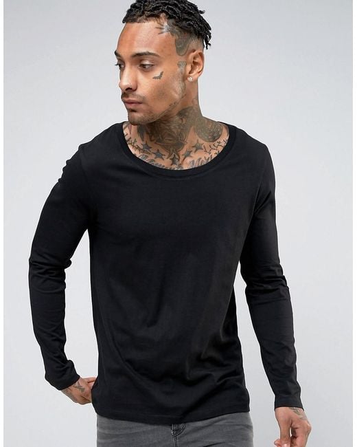 ASOS Long Sleeve T-shirt With Scoop Neck in Black for Men | Lyst UK